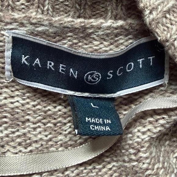 Karen Scott Womens Taupe Cable Knit Open Front Longline Cardigan Sweater Large - Picture 4 of 4